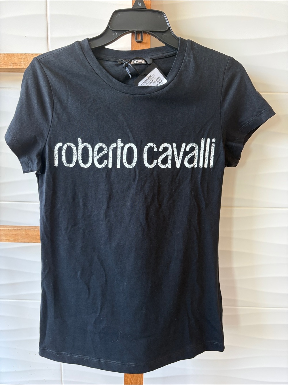 Roberto Cavalli Black Tee with Silver Logo